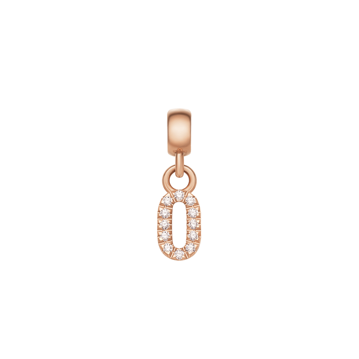 Rose gold number 0 charm with cubic zirconia detailing, ideal for customising bracelets or necklaces with a sparkling, personal touch.