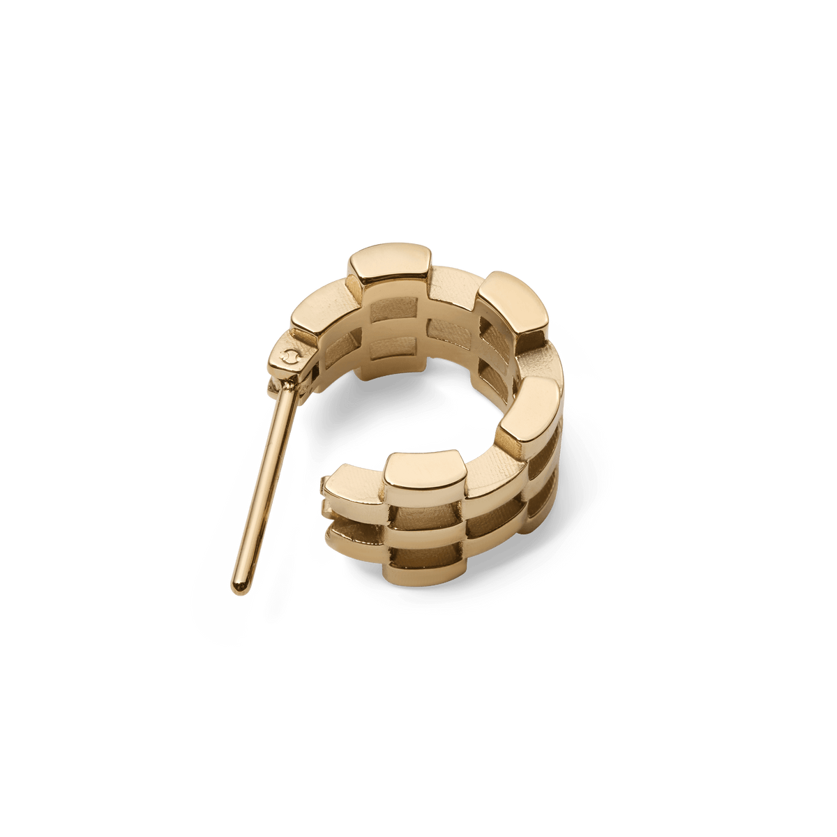 Gold 5-link earring crafted from polished stainless steel with a geometric, open-link design and secure fastening.