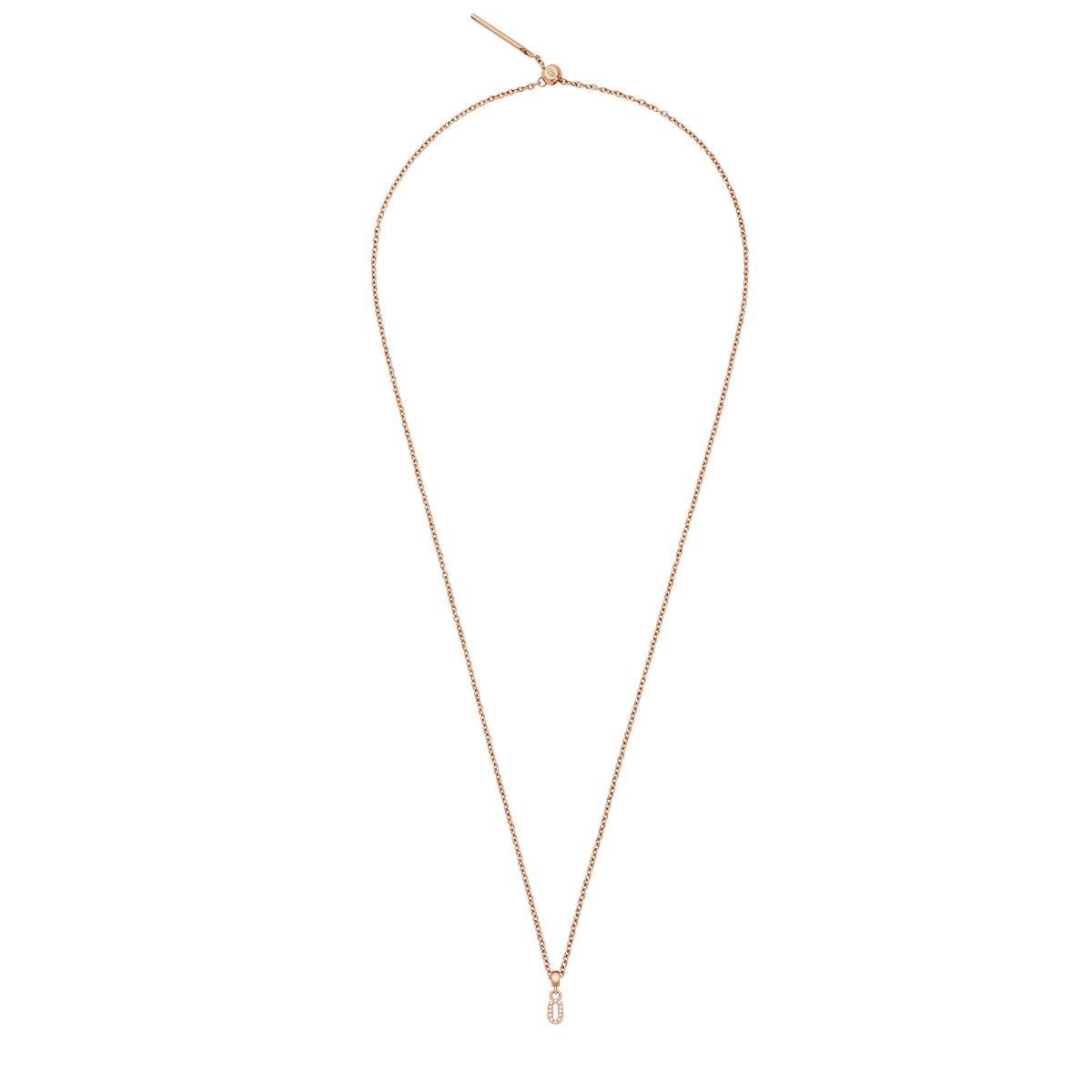 Rose gold necklace featuring a delicate chain and a crystal number charm pendant with cubic zirconia detailing.