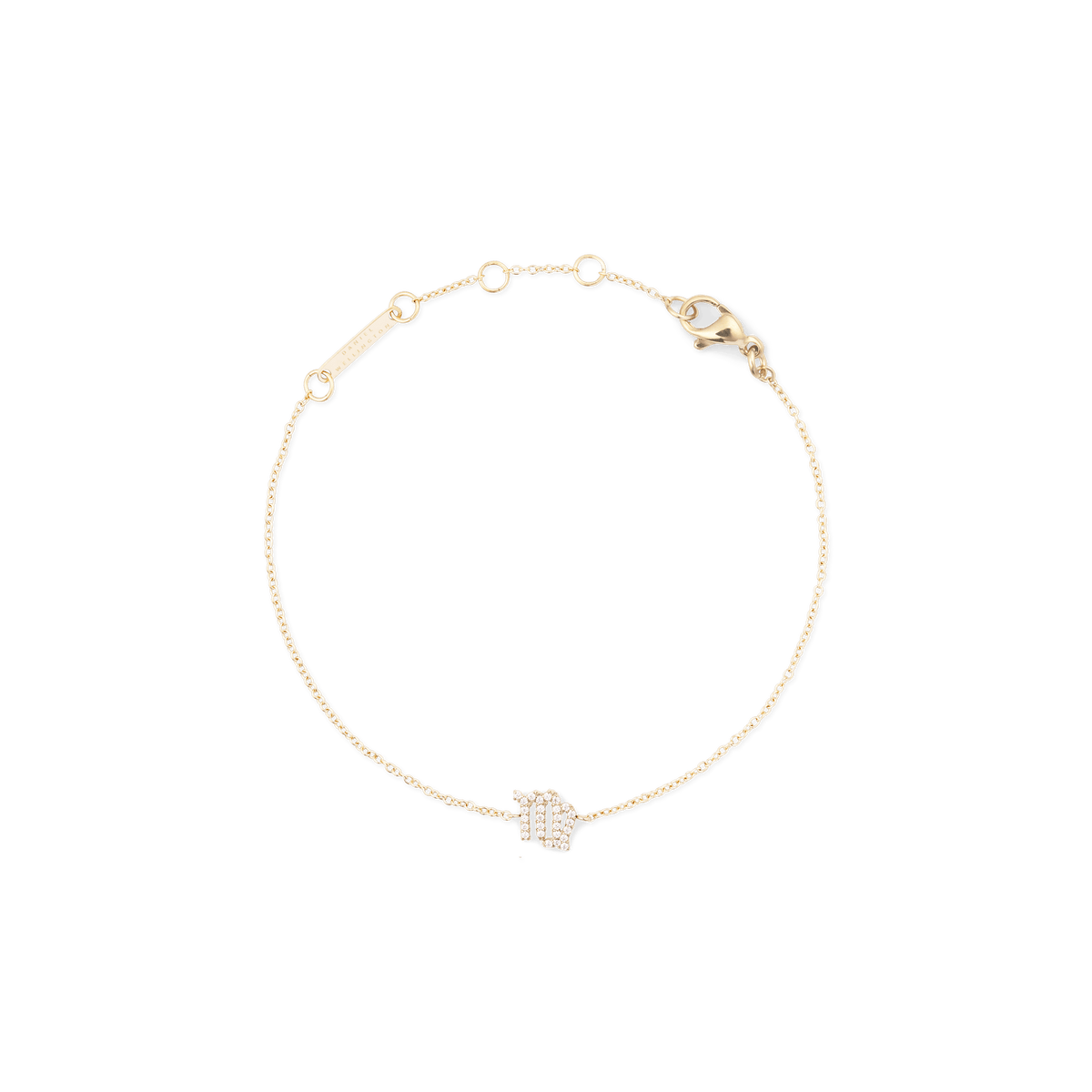 Delicate gold chain bracelet with an adjustable clasp, featuring a crystal-encrusted zodiac pendant at the centre.