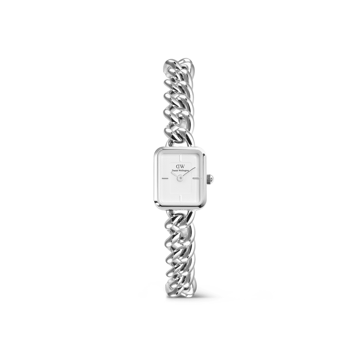 Elegant Jolie Chain Silver women’s watch with a square white dial and chunky polished stainless steel chain-link bracelet.