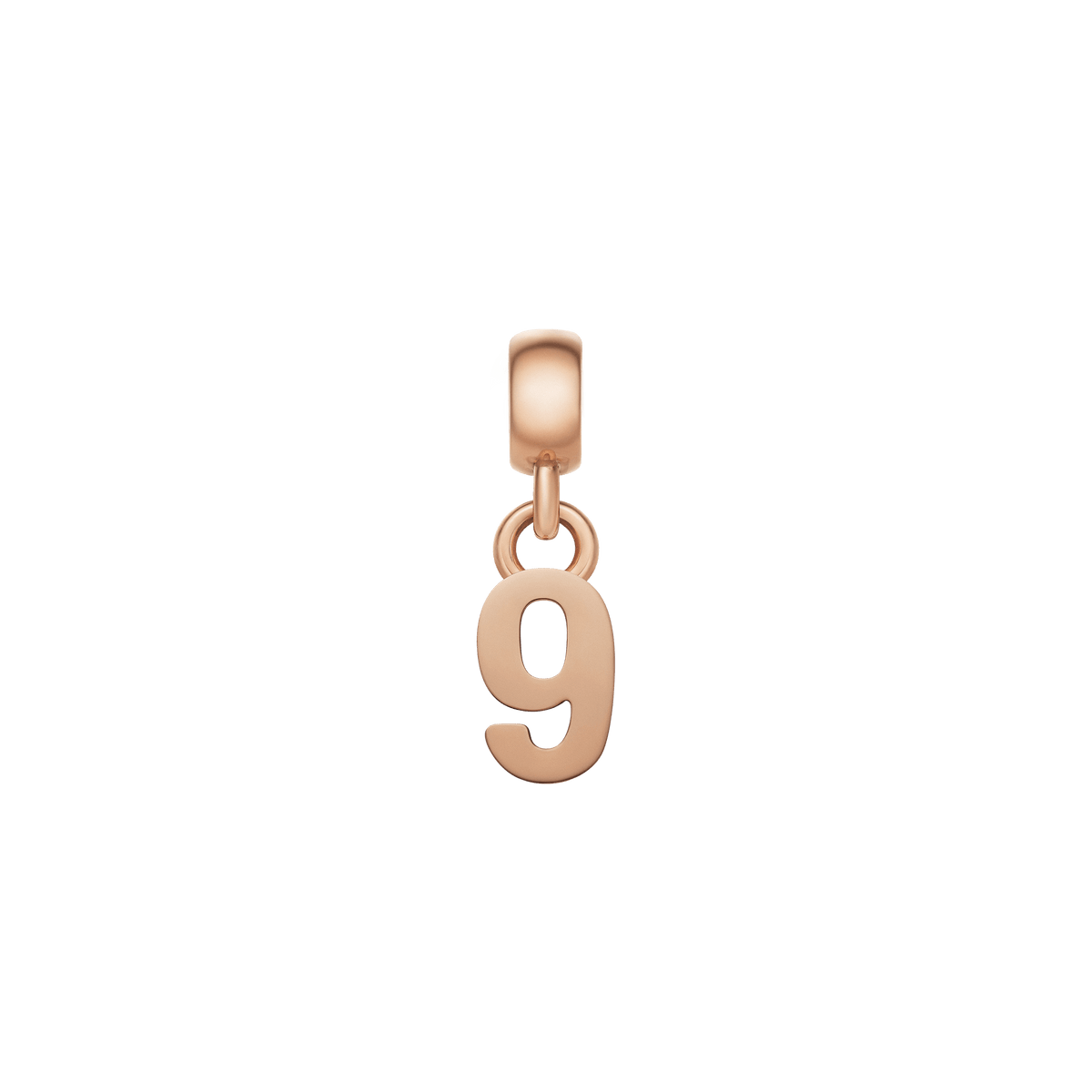 Rose gold number 9 charm with a polished, minimalist design and an adjustable clasp, ideal for customising bracelets or necklaces.