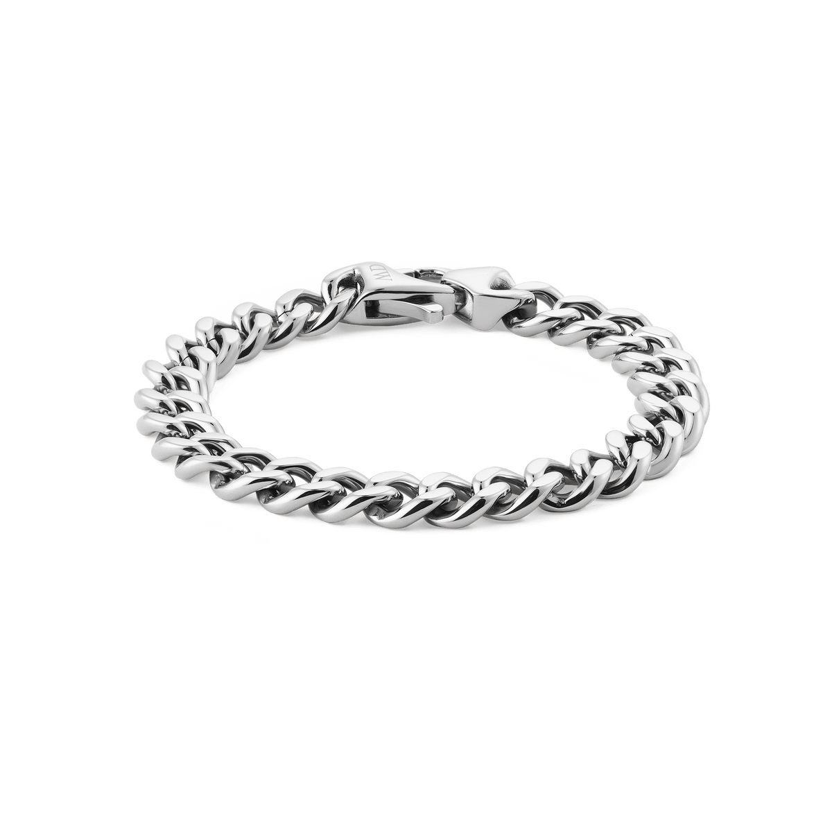 Polished silver Cuban chain bracelet with rounded links and a secure lobster clasp, crafted from 316L stainless steel for a bold yet refined look.