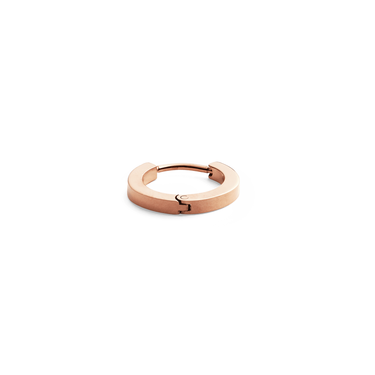 Petite rose gold hoop earring crafted from polished stainless steel with a minimalist, modern design.