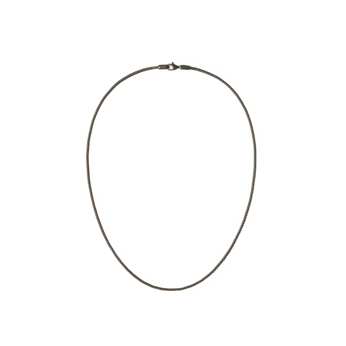 Slim graphite mesh necklace with a smooth, minimalist chain and secure lobster clasp, crafted from stainless steel for a refined, contemporary look.