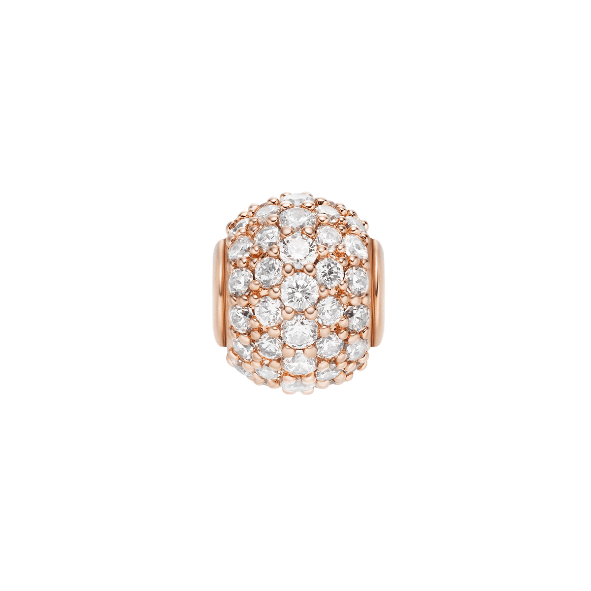Rose gold orb charm with a pavé setting, featuring multiple sparkling white crystals arranged closely together for a refined, elegant finish. Ideal for personalising bracelets or necklaces with a sophisticated touch.