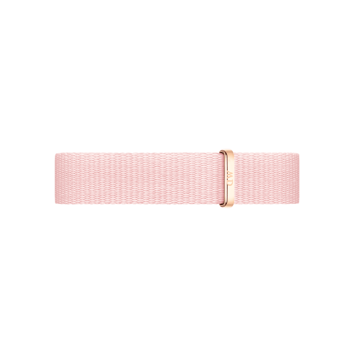 Light pink NATO watch strap made from recycled polyester, featuring a soft woven texture and an elegant rose gold buckle for a refined, contemporary look.