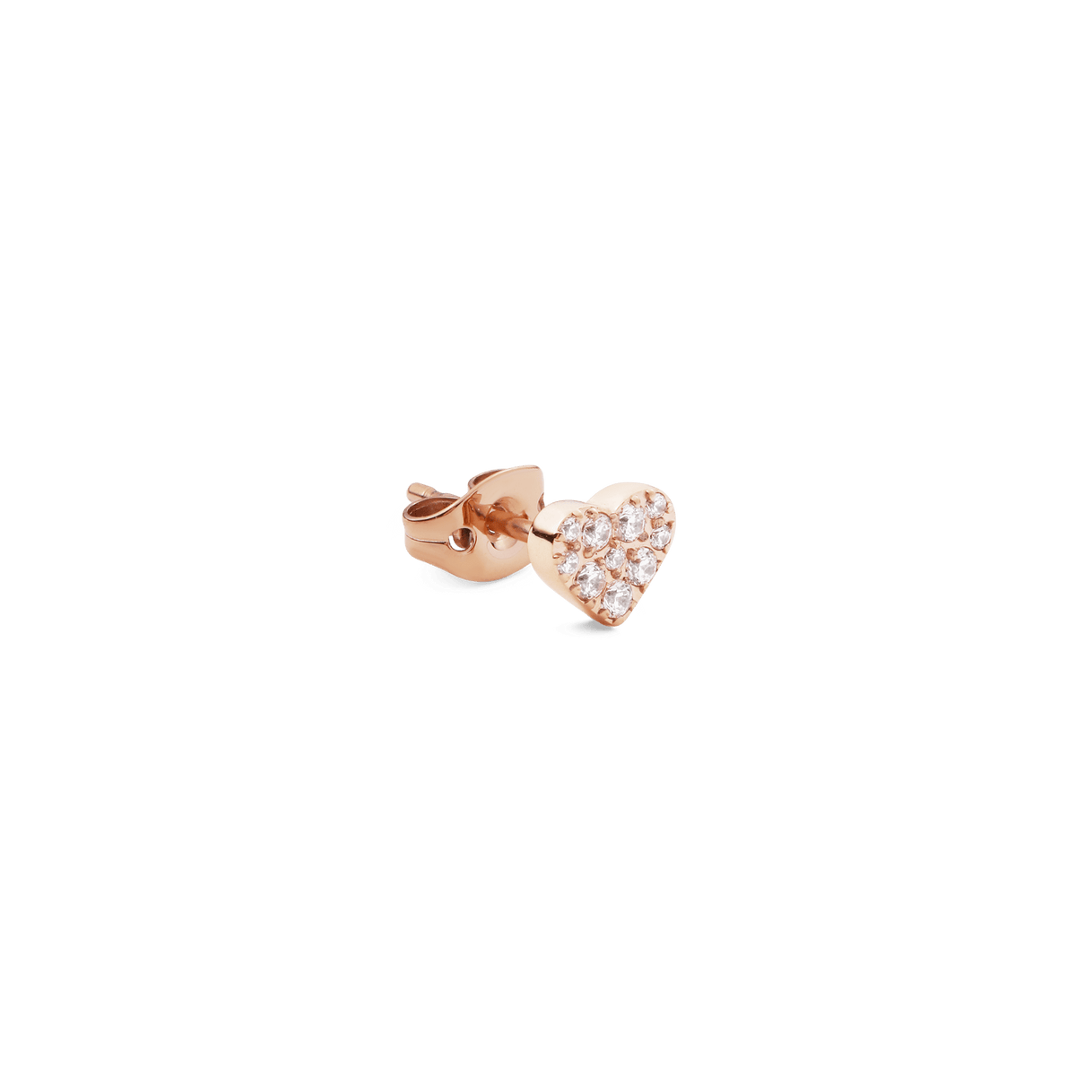 Crystal Heart Stud Rose Gold earring featuring a petite heart design with nine cubic zirconia crystals set in polished rose gold.