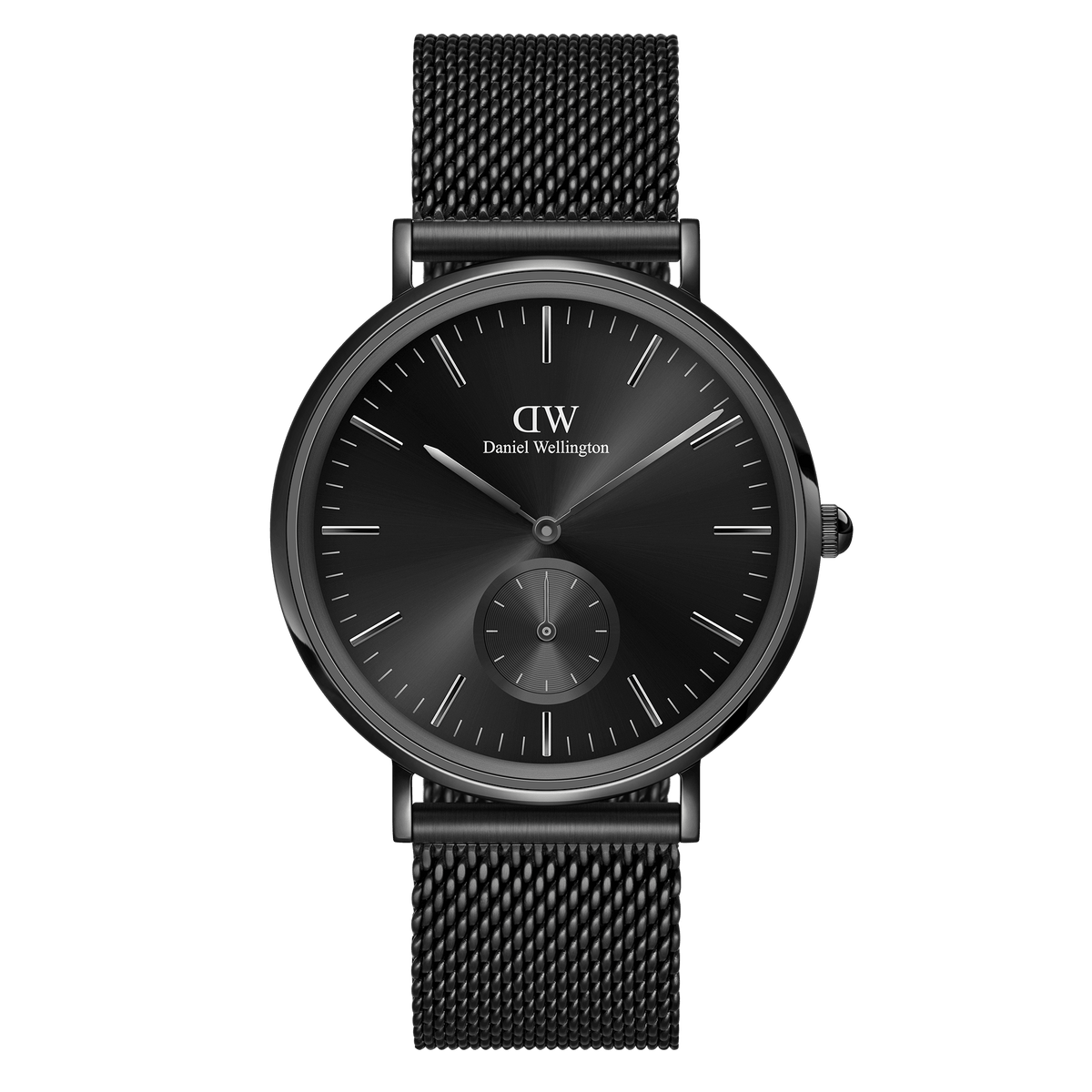 Classic Multi-Eye Ashfield Onyx men’s watch featuring a sleek black mesh strap, minimalist black dial with multi-eye display, and refined stainless steel case.