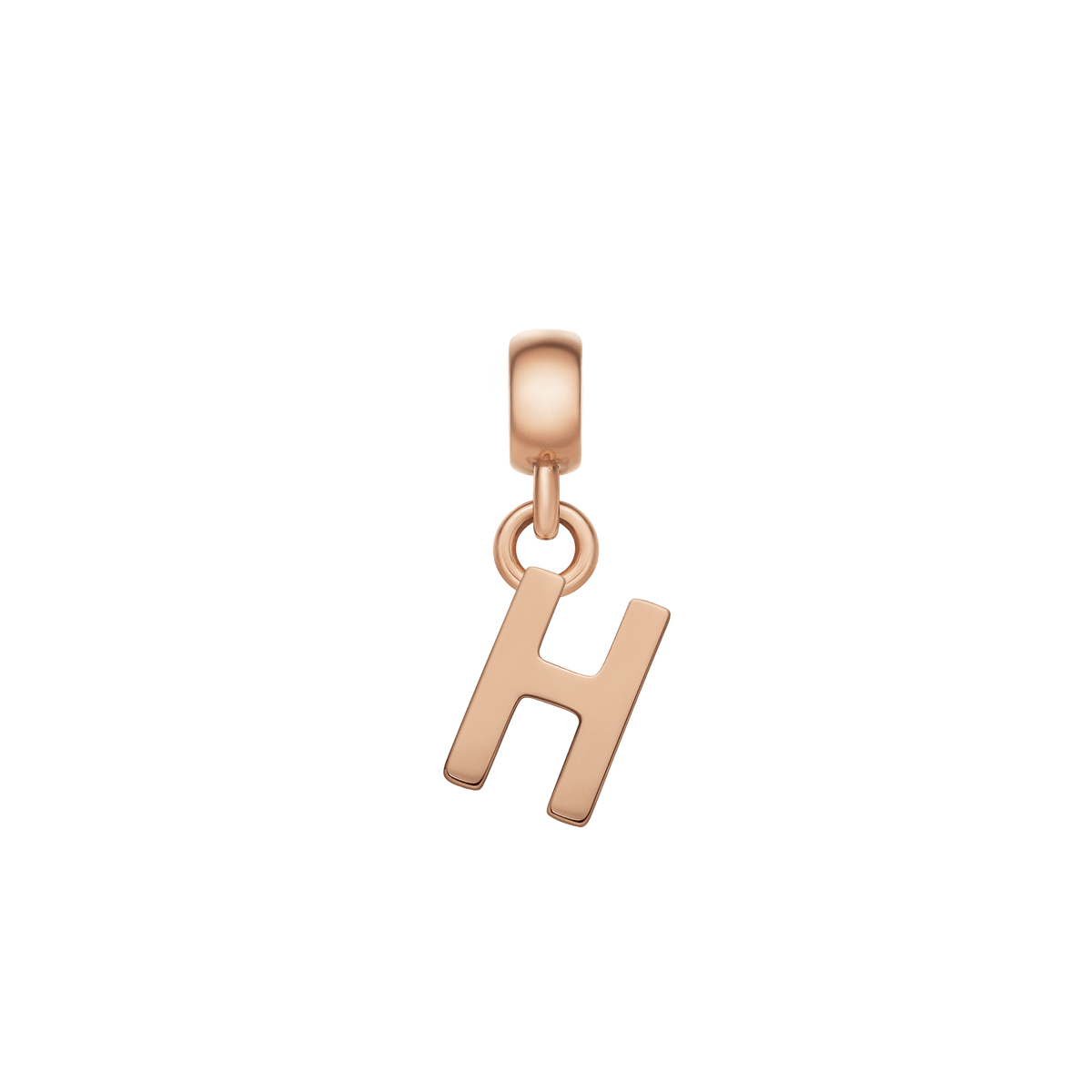 Rose gold letter H charm with a polished, minimalist design, crafted from stainless steel and featuring an anti-slip silicone lining for secure and stylish attachment to bracelets or necklaces.