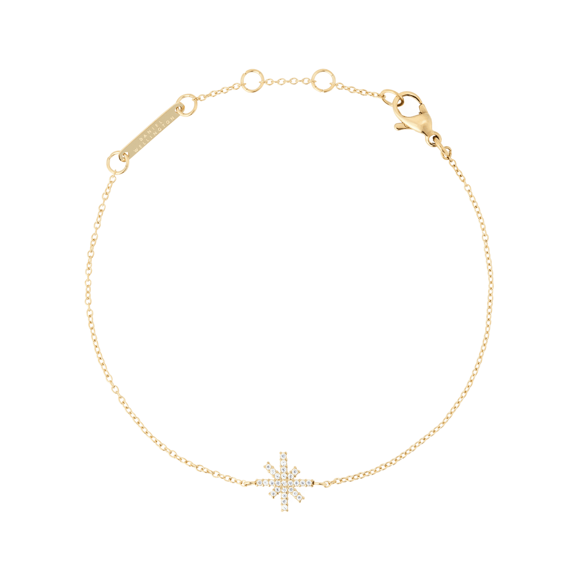 Delicate gold bracelet featuring a fine chain and a central star-shaped charm set with sparkling white cubic zirconia, finished with an adjustable clasp for a comfortable fit.