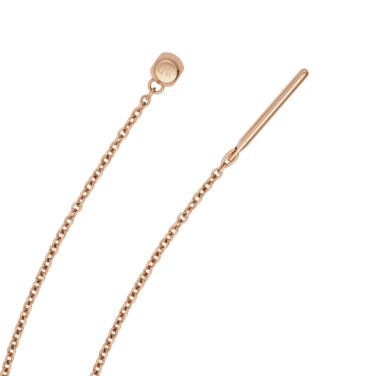 Detailed view of the Charms Chain Bracelet RG, showcasing the rose gold oval chain links and the adjustable sliding clasp with a polished bar end.