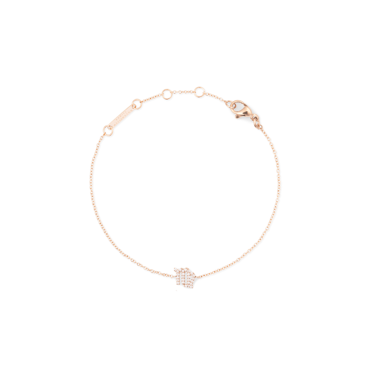 Rose gold chain bracelet with an adjustable fit, featuring a crystal-set Virgo zodiac pendant and a secure lobster clasp.