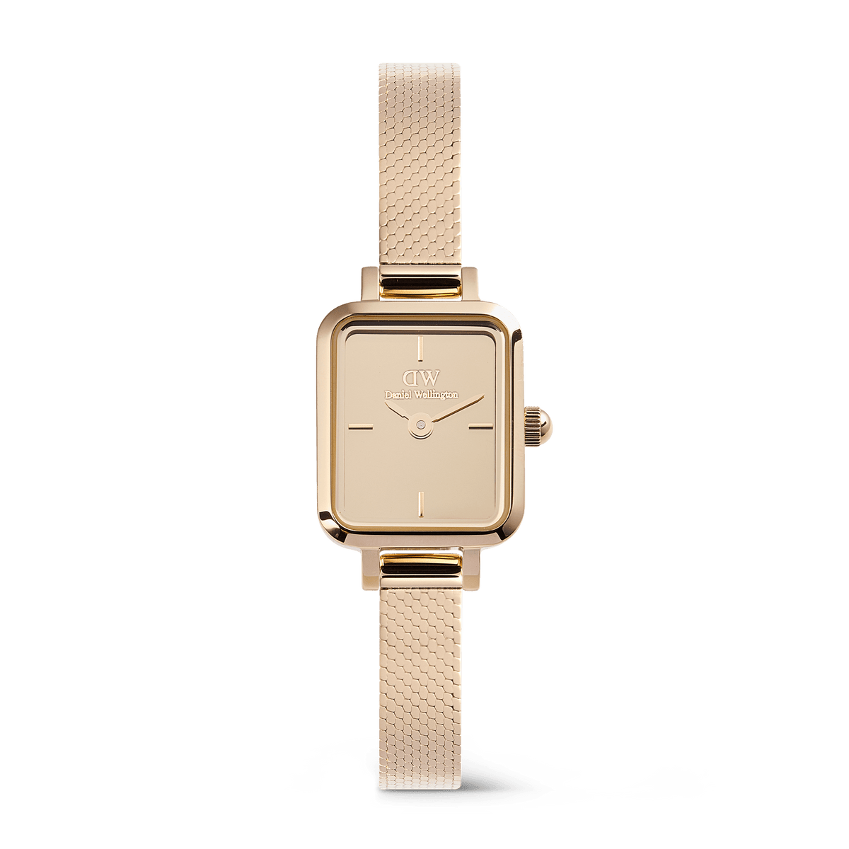 Quadro Mini Reflection Rose Gold women’s watch featuring a petite rectangular case, mirror-effect dial, and a polished rose gold mesh strap with minimalist detailing.