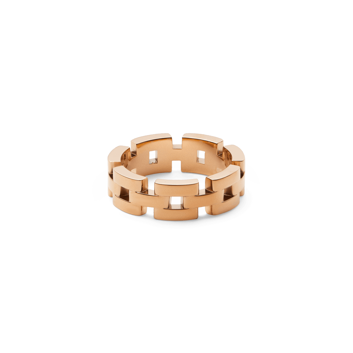 Rose gold 3-link ring crafted from 316L stainless steel with a polished finish and distinctive open-link design.