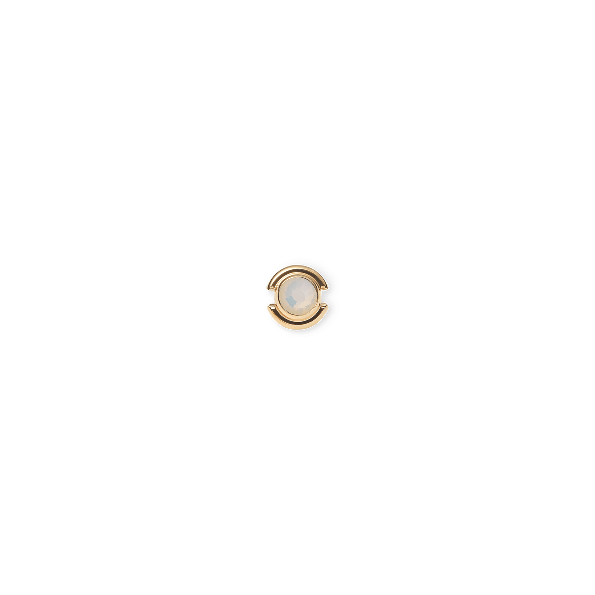 Small gold stainless steel charm with a round, moonstone-inspired crystal centre, designed for threading onto a bracelet or chain.