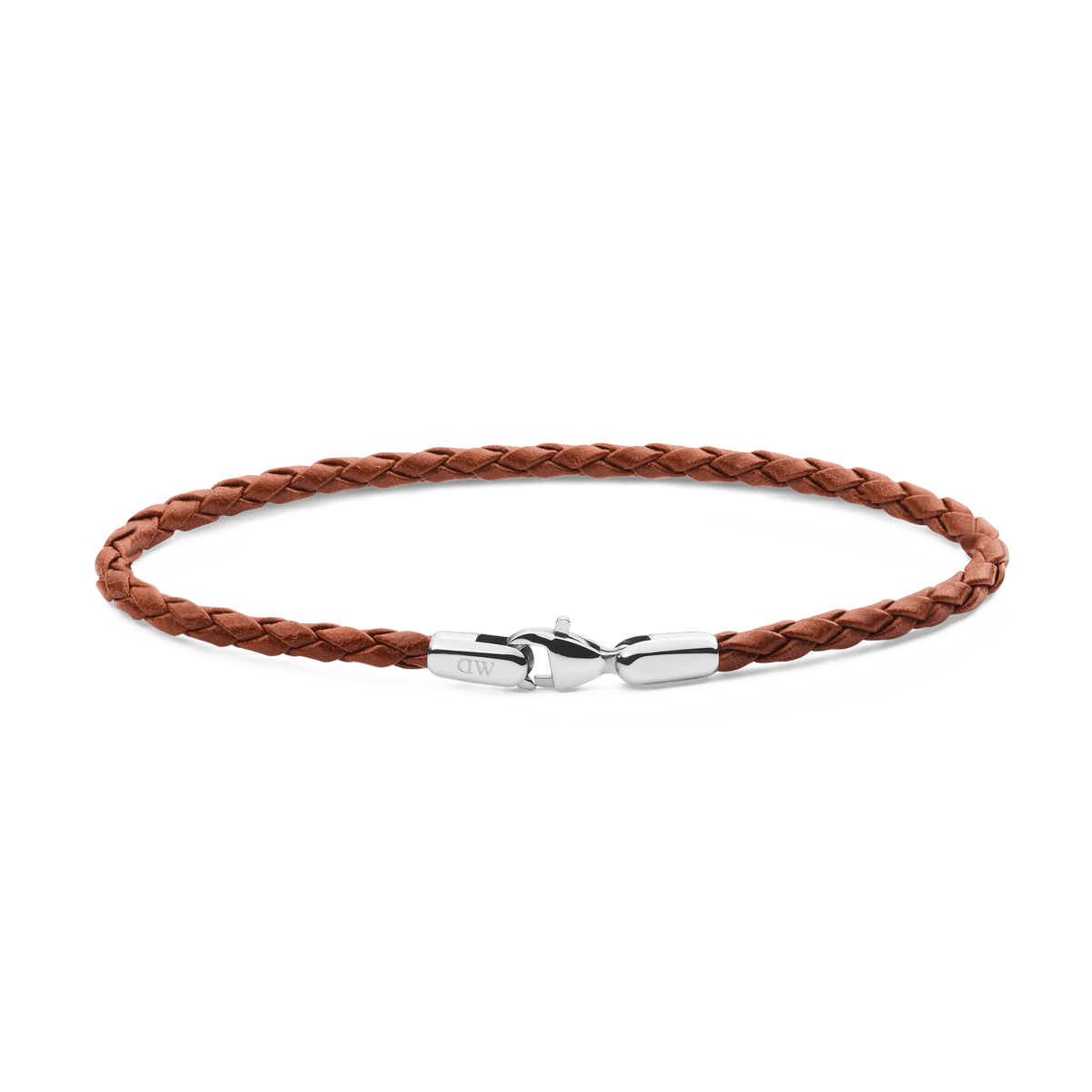 Slim brown braided leather bracelet with a polished silver stainless steel clasp, featuring a minimalist and elegant design ideal for everyday wear.