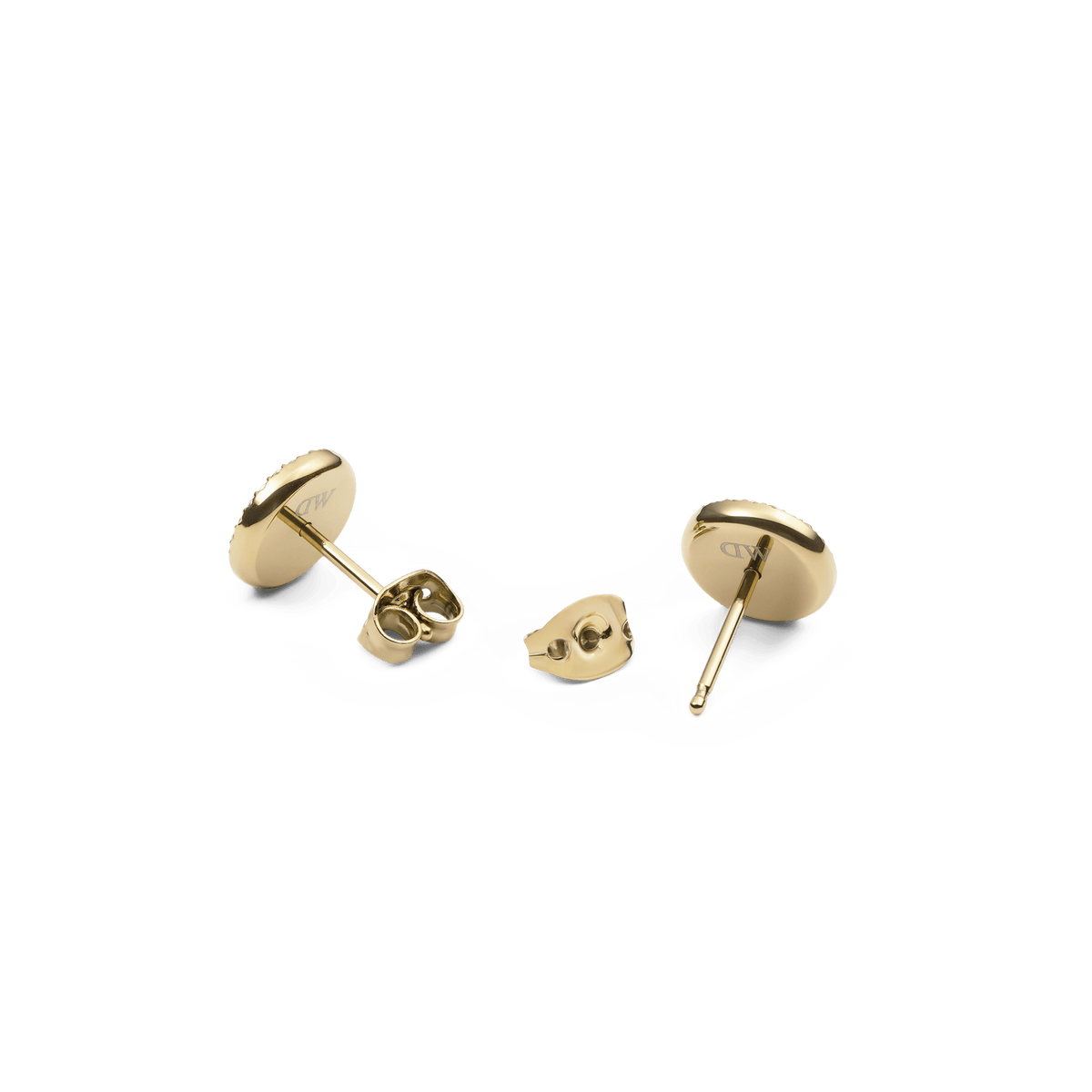 Back view of Audrey Earrings Tiger Eye Gold, showing polished gold-plated stud posts and secure butterfly fastenings.