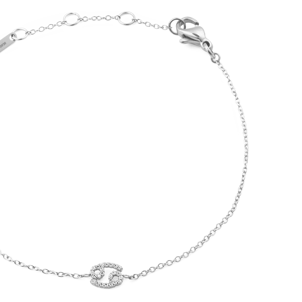 Crystal Zodiac Chain Bracelet Silver with an adjustable fine chain and a sparkling cubic zirconia Cancer zodiac pendant.