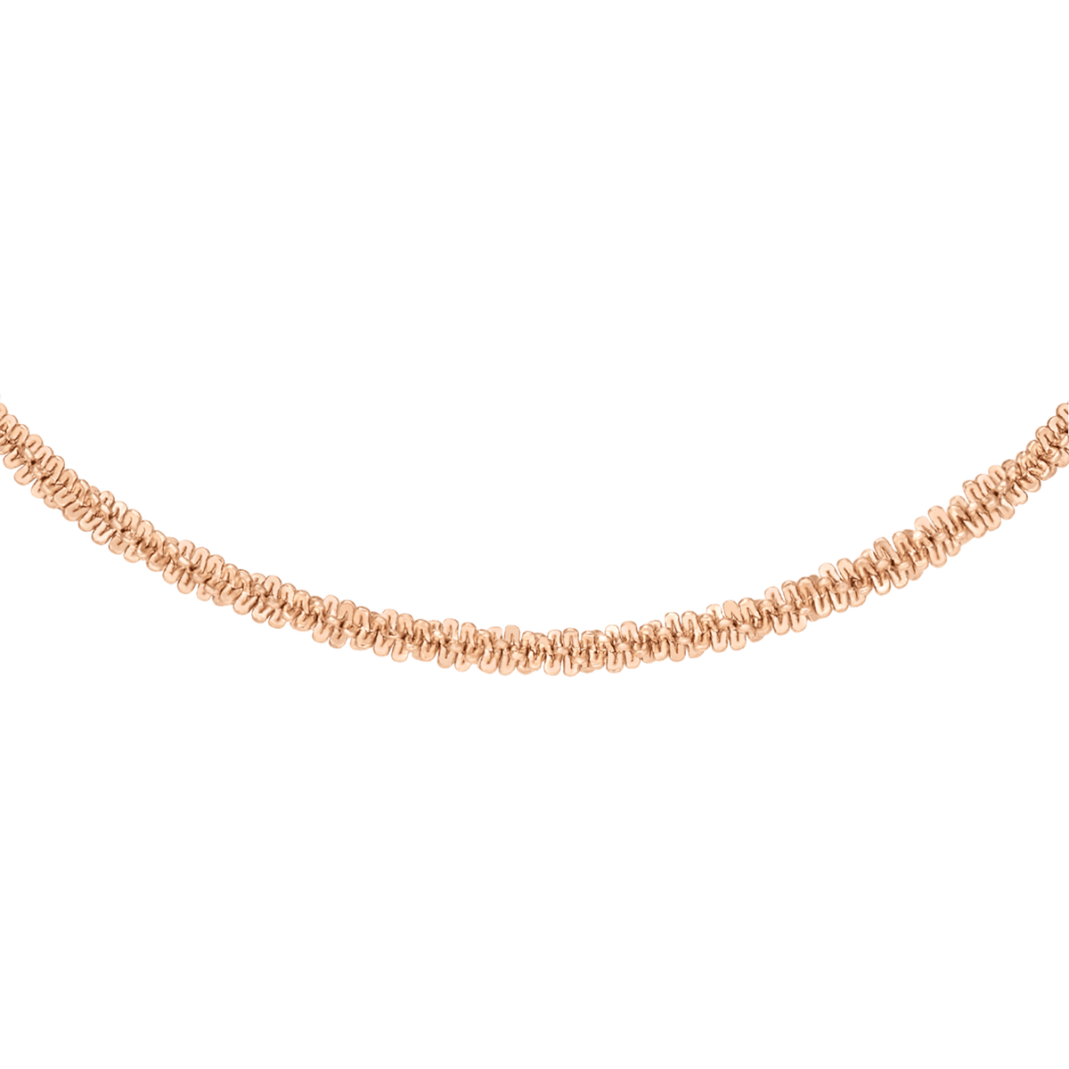 Rose gold twisted chain necklace featuring a distinctive, textured design and a polished finish.