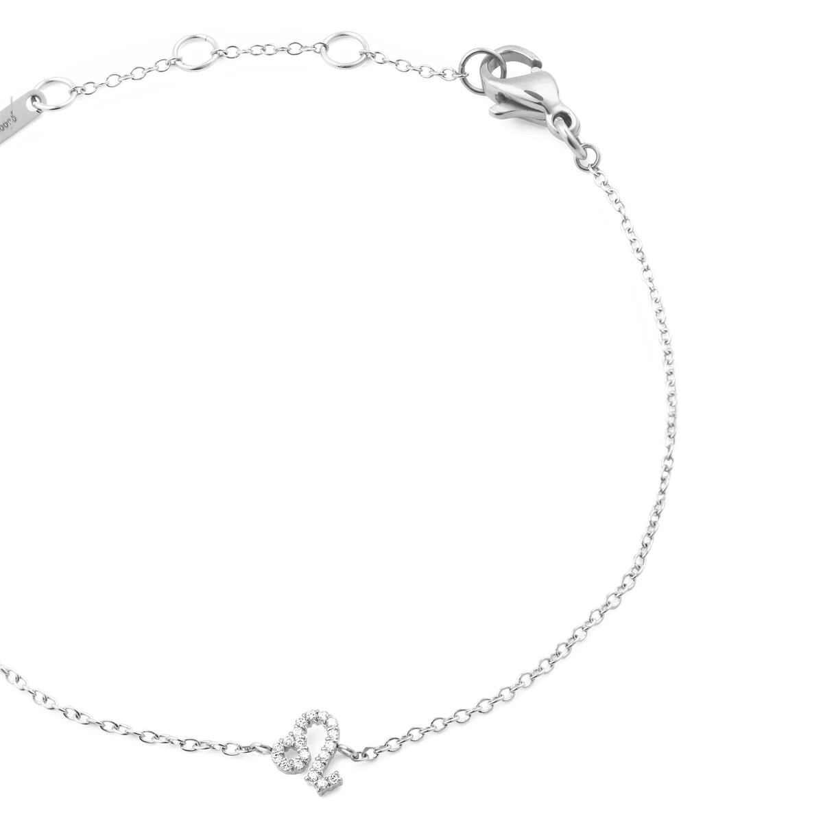 Crystal Zodiac Chain Bracelet Silver with an adjustable fine chain and a Leo zodiac charm set with sparkling cubic zirconia crystals.