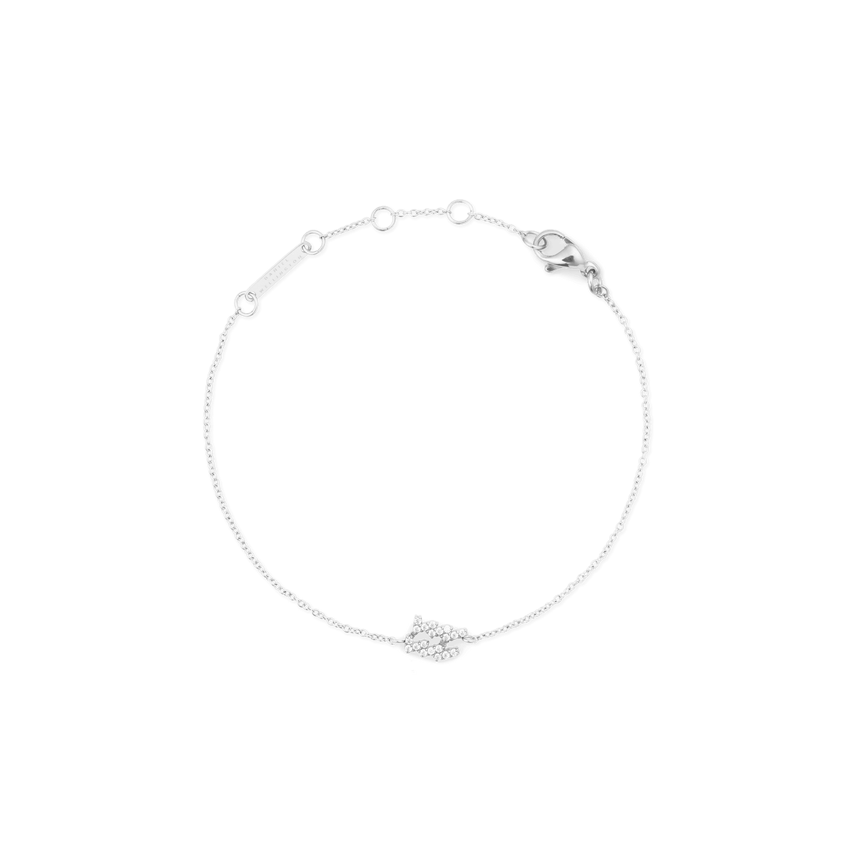 Slim silver chain bracelet with an adjustable clasp, featuring a sparkling cubic zirconia zodiac charm at the centre.