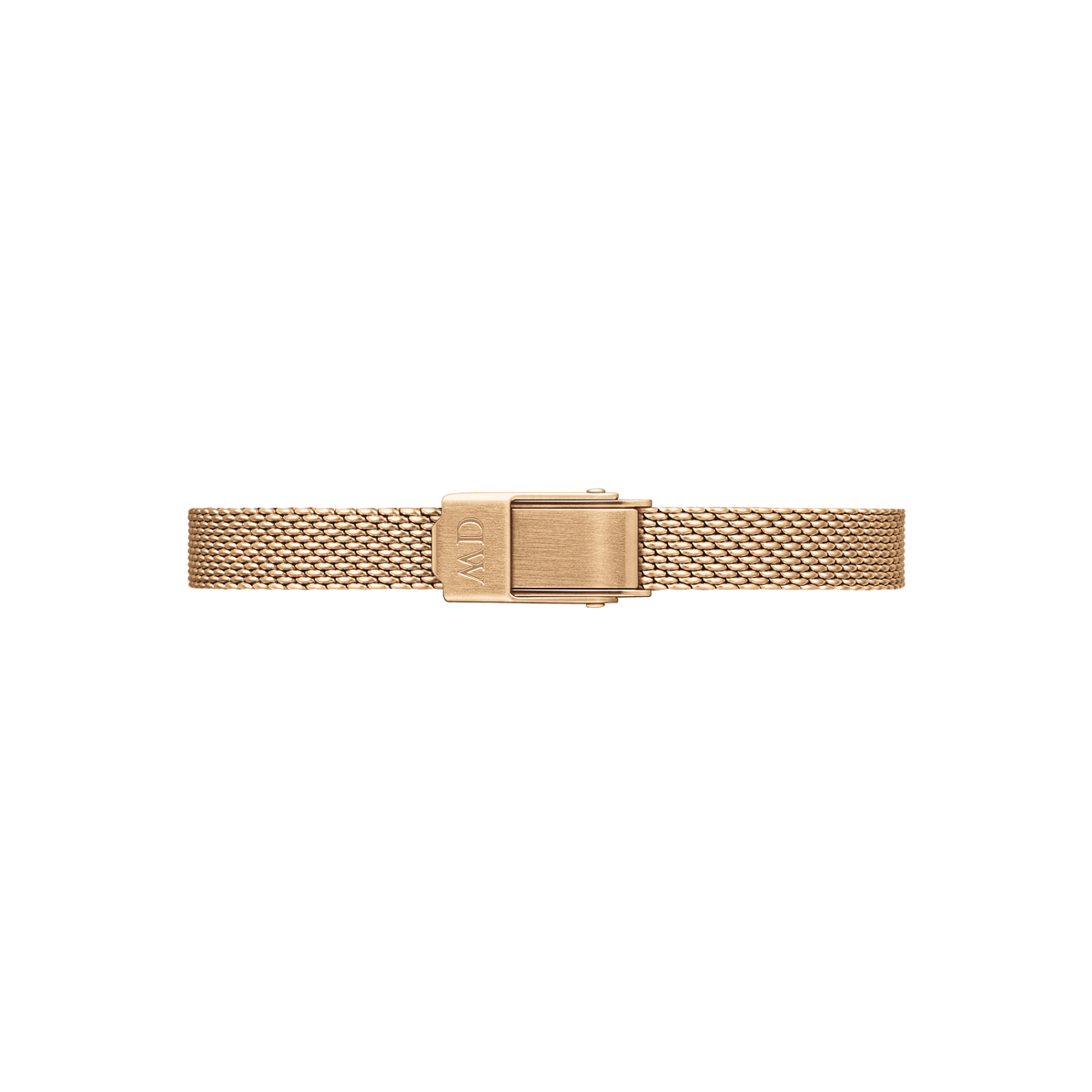 Rose gold mesh strap of the Quadro Mini Melrose Amber watch, featuring a secure adjustable clasp and fine woven detailing for a refined, elegant finish.