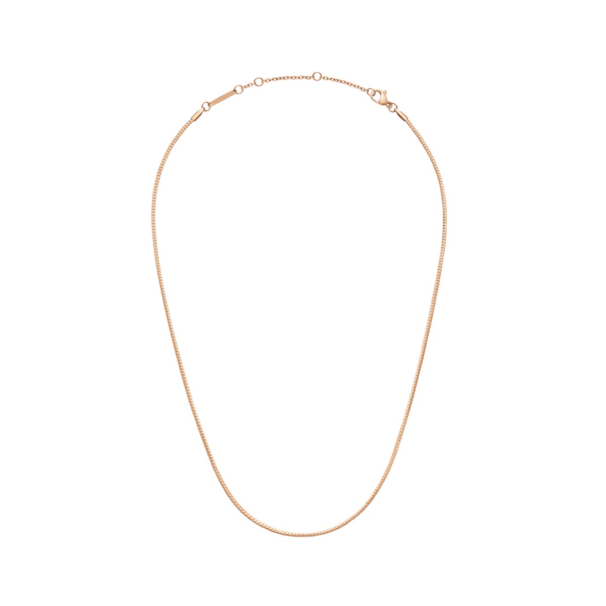 Flat Chain Necklace RG featuring a slim, polished rose gold chain with a secure clasp and minimalist design.