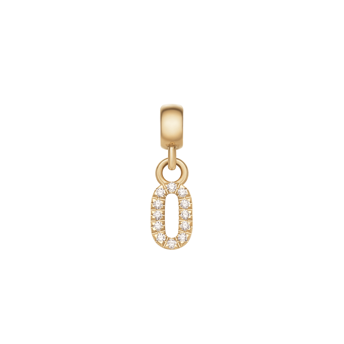 Crystal Number Charm Gold featuring the number 0, crafted in gold-plated stainless steel and set with sparkling cubic zirconia stones.