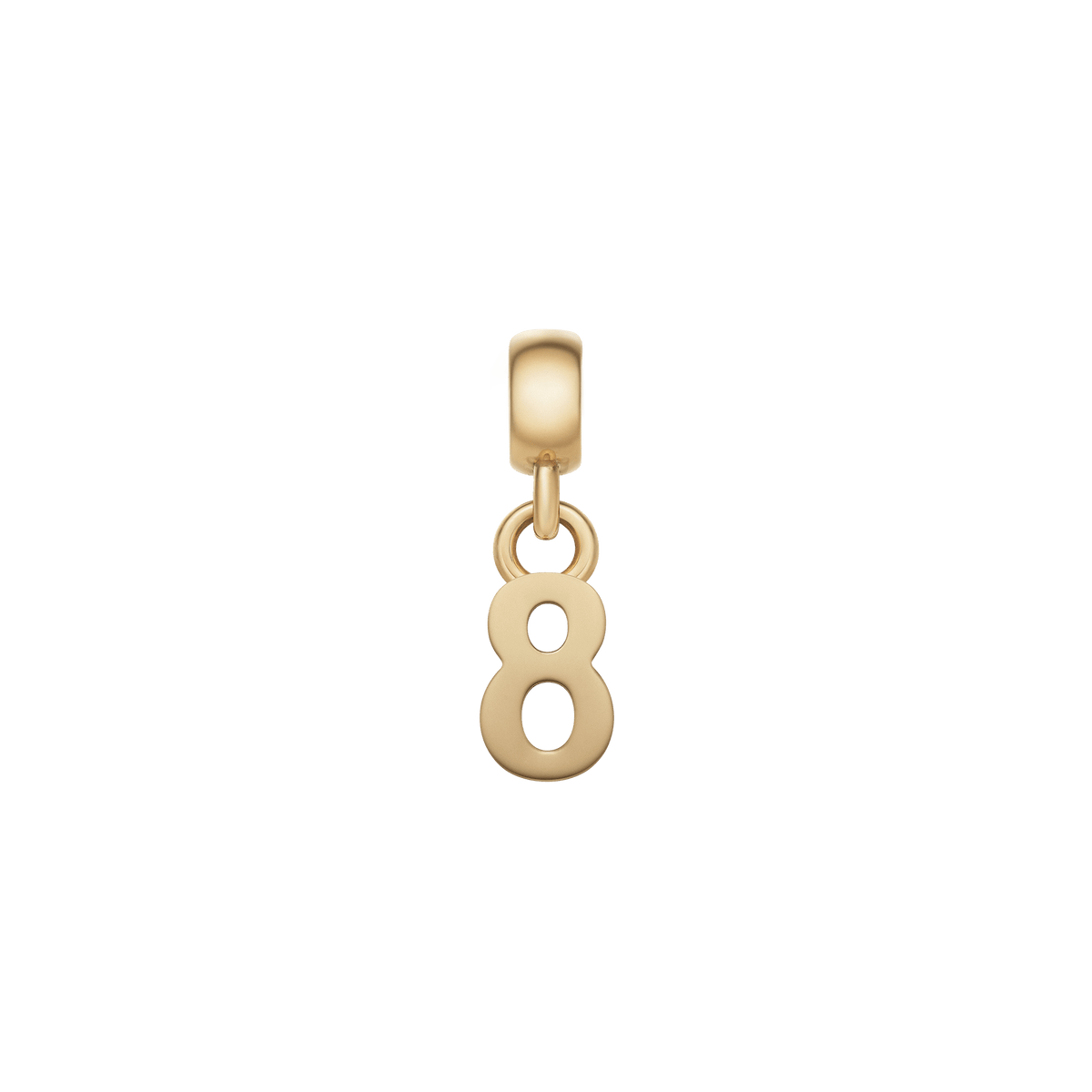 Gold number 8 charm with a polished, contemporary finish, crafted from stainless steel with PVD gold plating, designed for customising bracelets or necklaces.