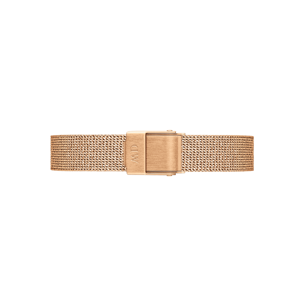 Rose gold mesh watch strap with a slim 10mm profile, featuring a secure fold-over clasp and finely woven stainless steel for a sophisticated, breathable finish.