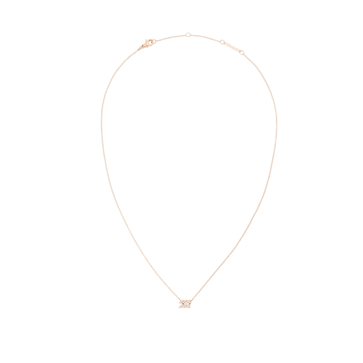 Slim rose gold chain necklace with an adjustable length, featuring a sparkling crystal zodiac pendant at the centre.