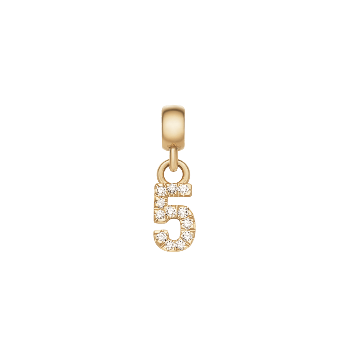Crystal Number Charm Gold in the number 5 design, crafted from gold-plated stainless steel and embellished with cubic zirconia crystals.