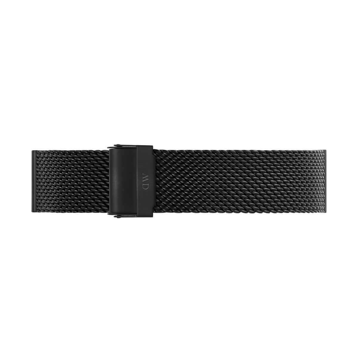 Black stainless steel mesh watch strap with a matte finish, featuring a secure folded clasp and fine woven detailing for a refined, modern look.