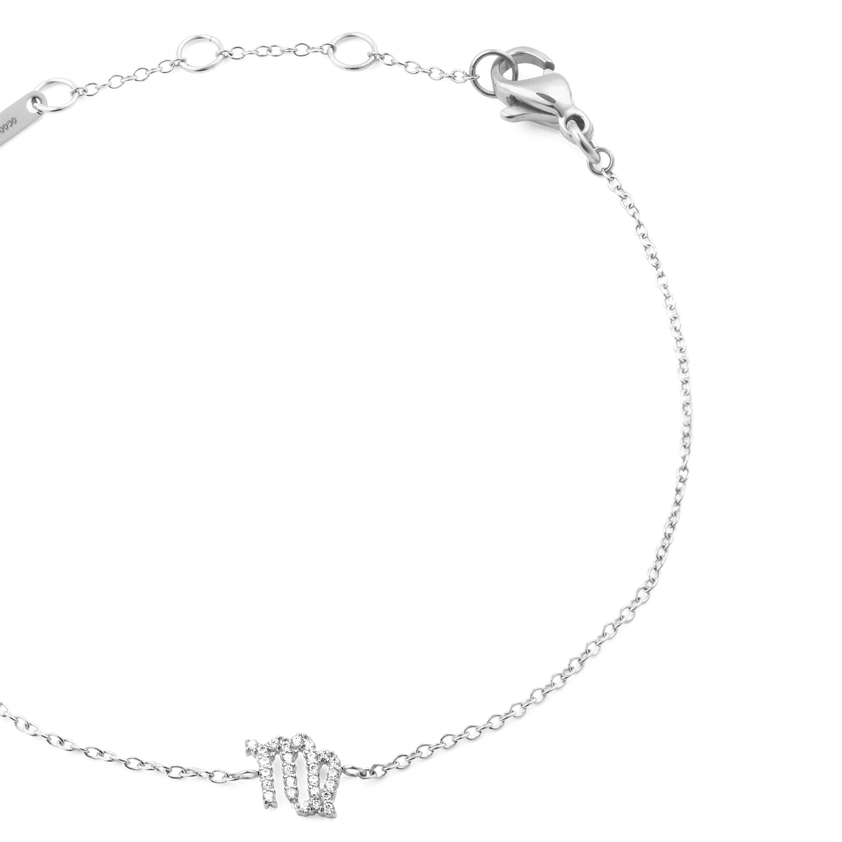 Crystal Zodiac Chain Bracelet Silver featuring a delicate adjustable chain with a sparkling cubic zirconia Virgo symbol and secure lobster clasp.