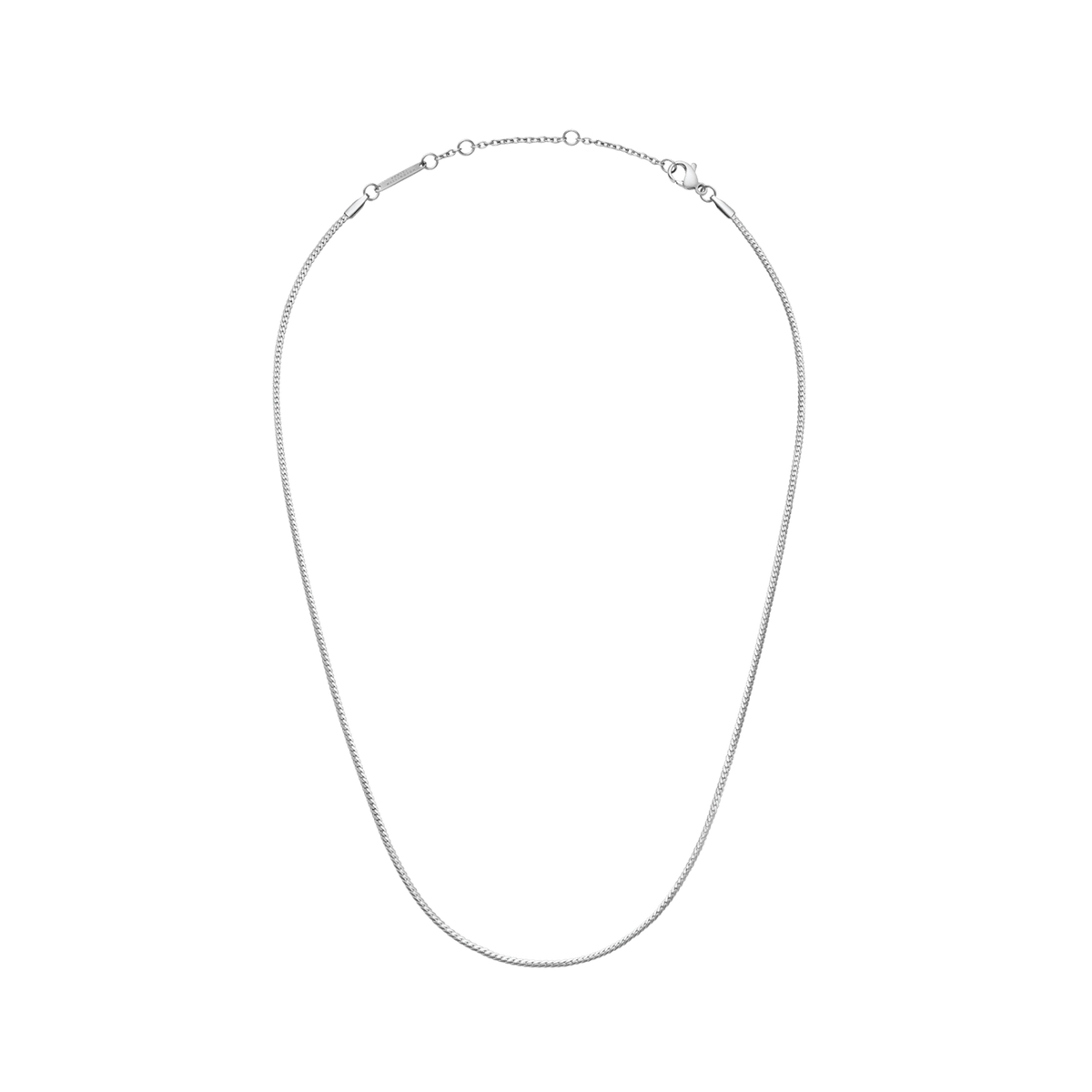 Flat Chain Necklace S in polished silver stainless steel, featuring a slim, flat chain design with a secure clasp and a refined, minimalist finish.