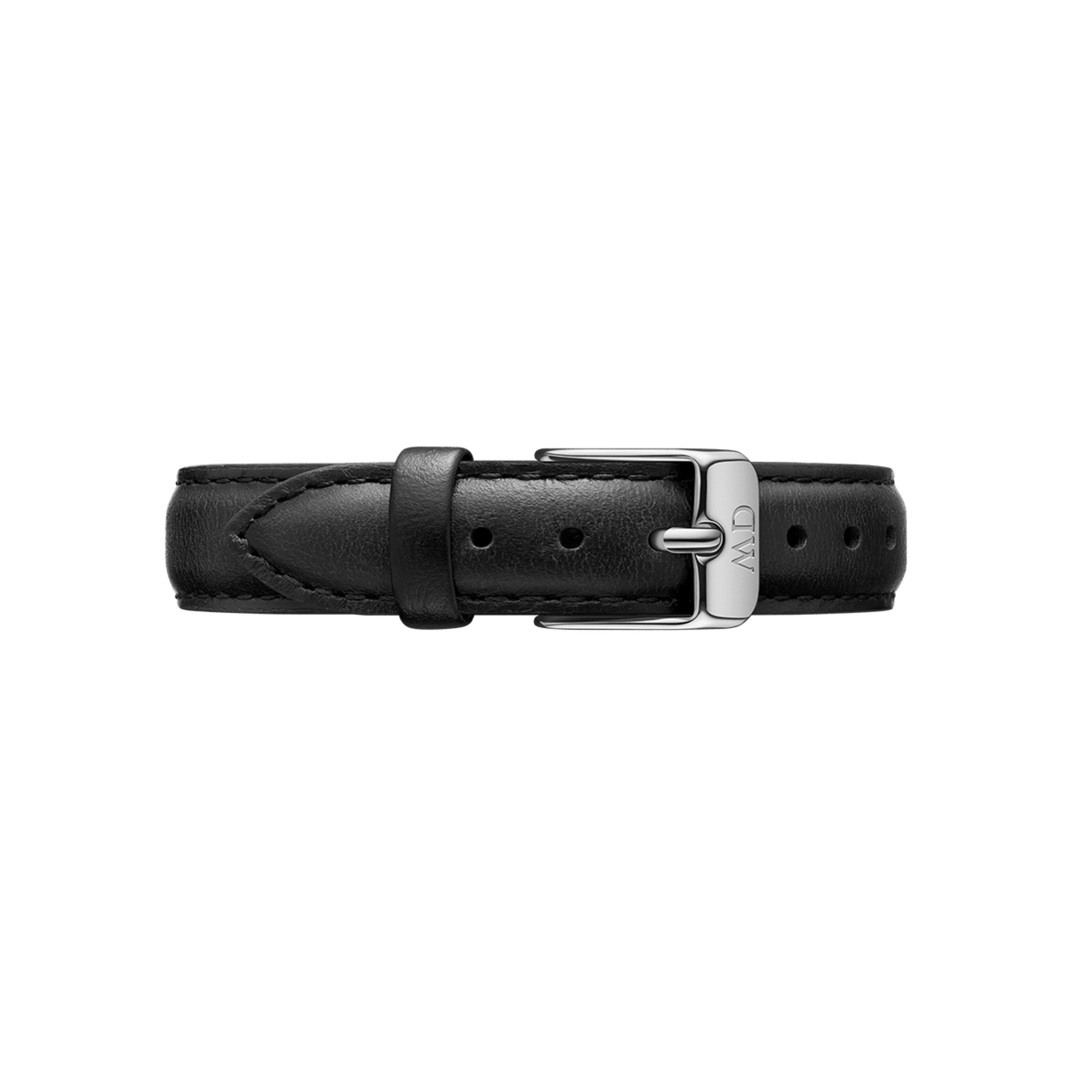 Sheffield Strap Silver in genuine black leather with fine stitching and a sleek silver buckle, designed for Daniel Wellington watches and offering a timeless, versatile look.