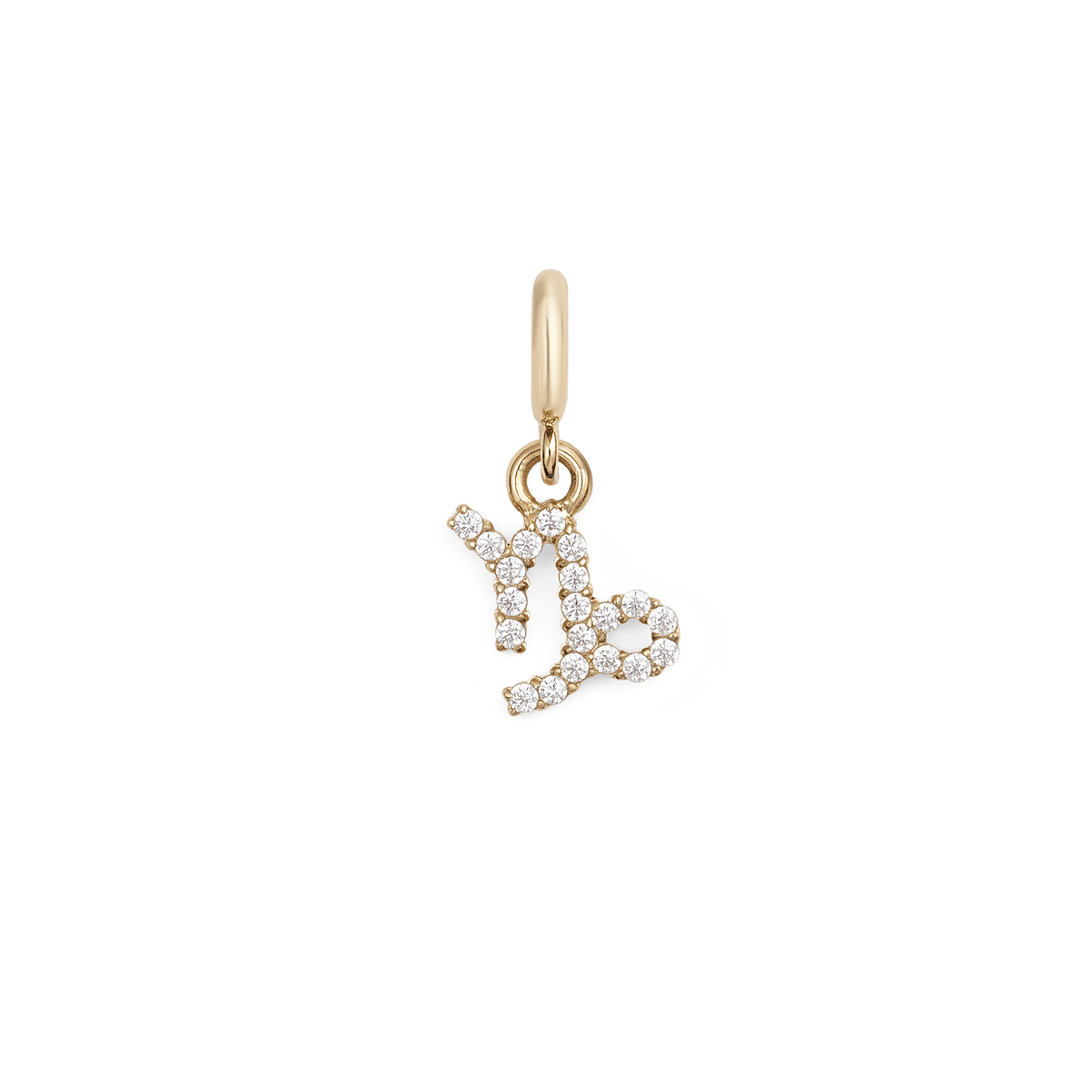 Capricorn zodiac watch charm in gold-plated stainless steel, featuring a delicate Capricorn symbol set with sparkling cubic zirconia crystals and a secure clasp for attaching to a watch strap.