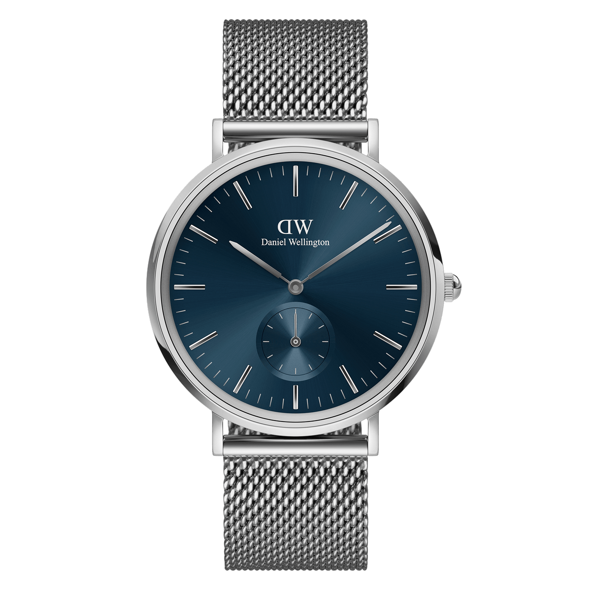 Classic Multi-Eye Sterling Arctic watch featuring a deep blue multi-eye dial, polished silver case, minimalist hour markers, and a fine silver mesh strap.