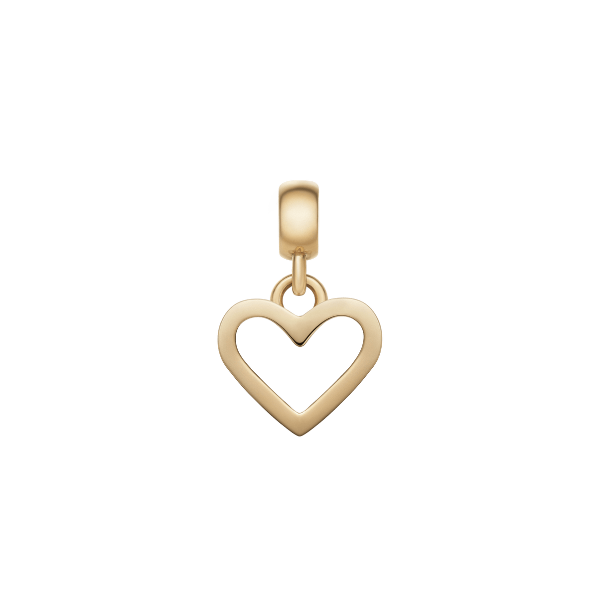Gold heart contour charm with a polished open heart silhouette, featuring an adjustable clasp and smooth finish, ideal for adding a touch of elegance to bracelets or necklaces.