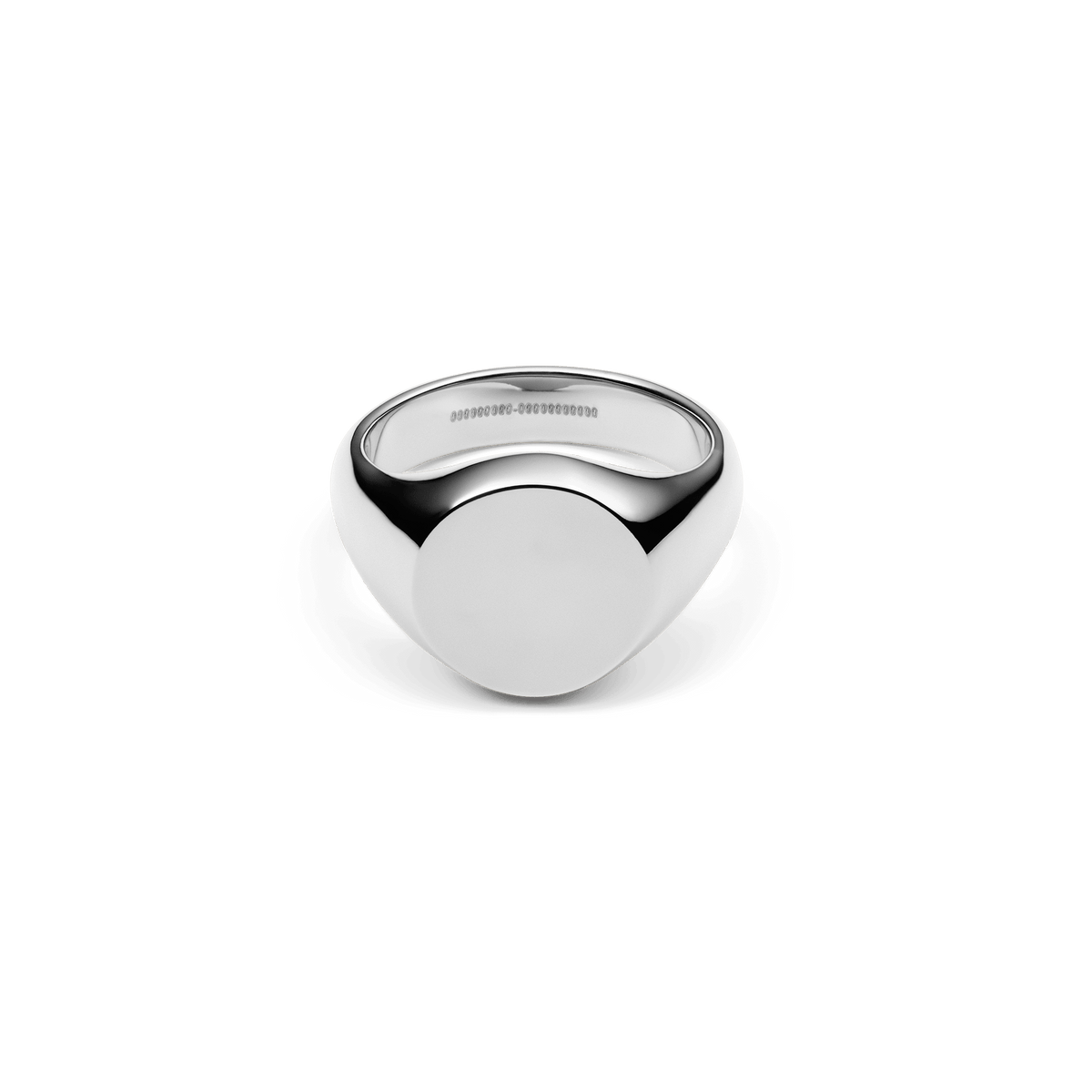 Polished silver signet ring with a flat, engravable face and minimalist design, crafted from durable stainless steel.