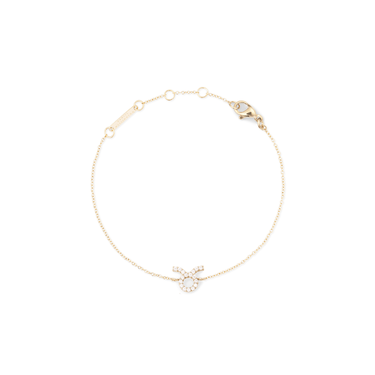 Gold chain bracelet with an adjustable fit, featuring a sparkling crystal Taurus zodiac pendant and a secure lobster clasp.