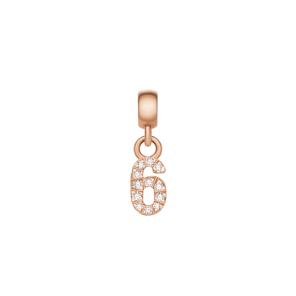 Rose gold number 6 charm featuring cubic zirconia crystals in a claw setting, designed for personalising earrings or chains.