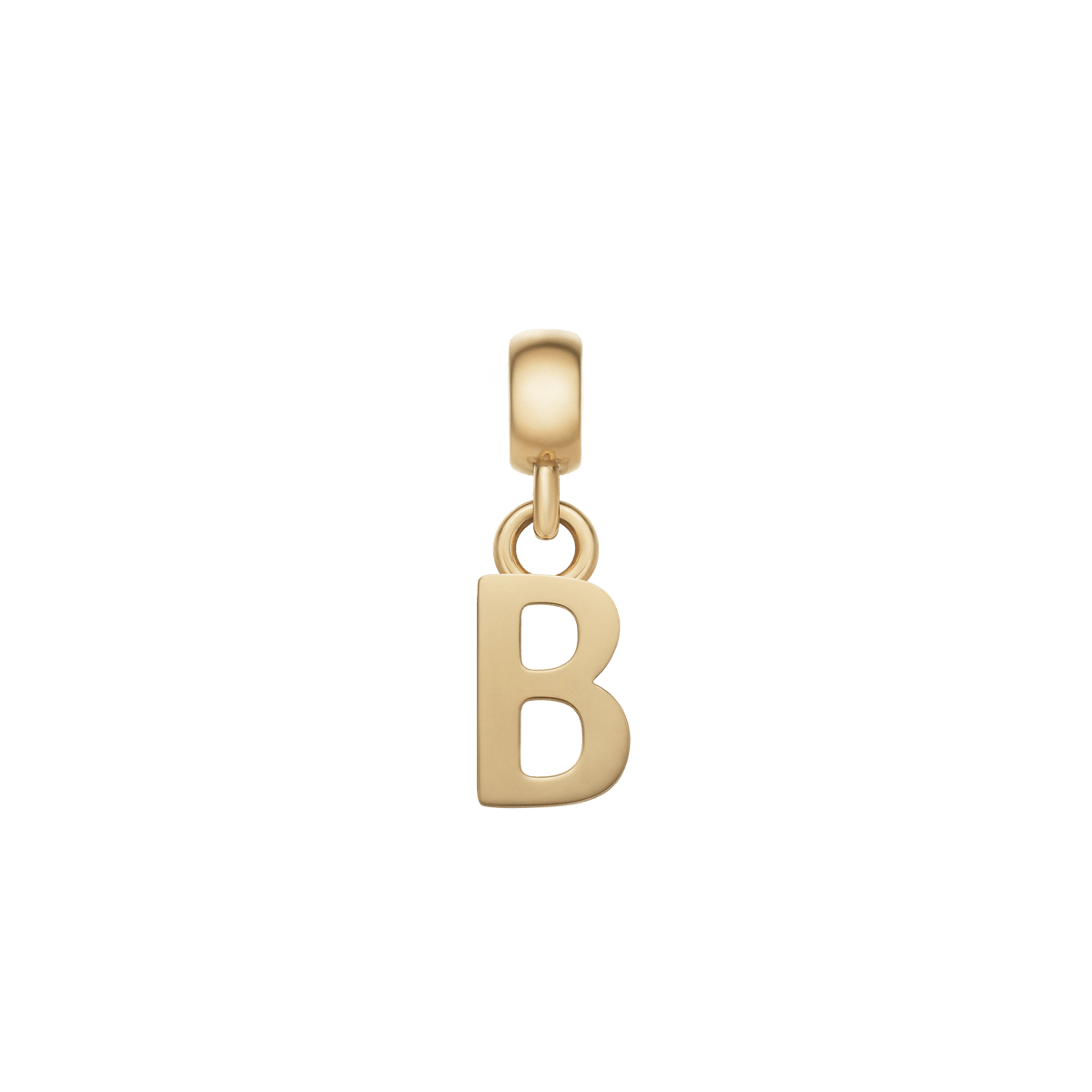 Polished gold letter B charm with a minimalist silhouette, crafted from stainless steel and finished with an adjustable clasp for easy personalisation of bracelets or necklaces.