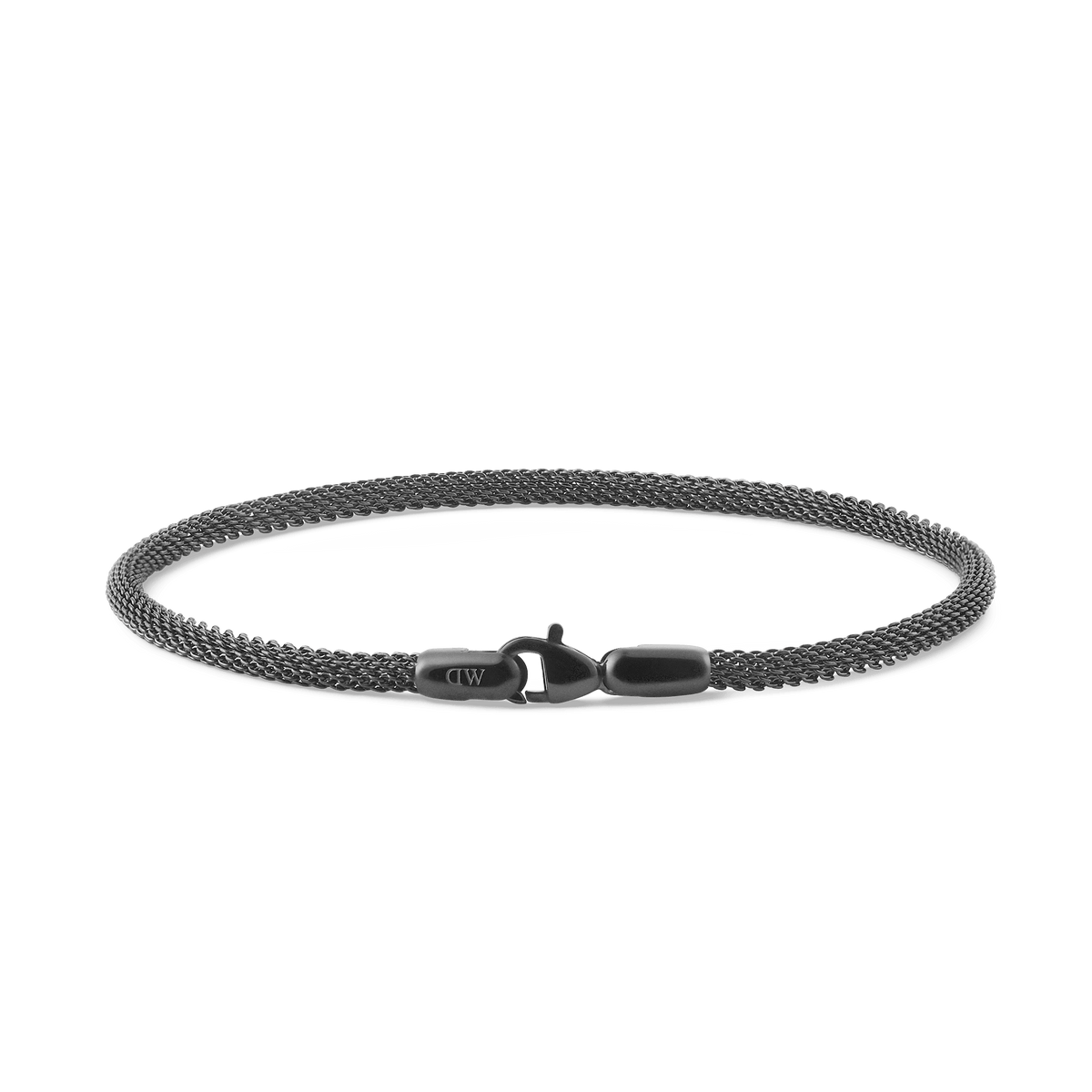 Slim graphite mesh bracelet with a secure lobster clasp, crafted from 316L stainless steel and featuring a minimalist, contemporary design.