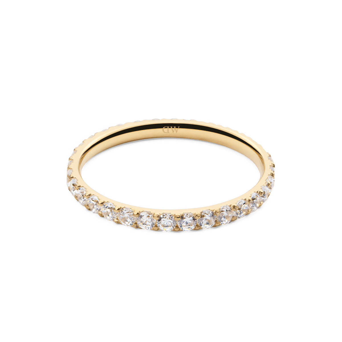 Mirelle Eternity Ring Gold 2mm with a delicate gold band, fully set with sparkling white cubic zirconia crystals for a refined and timeless finish.