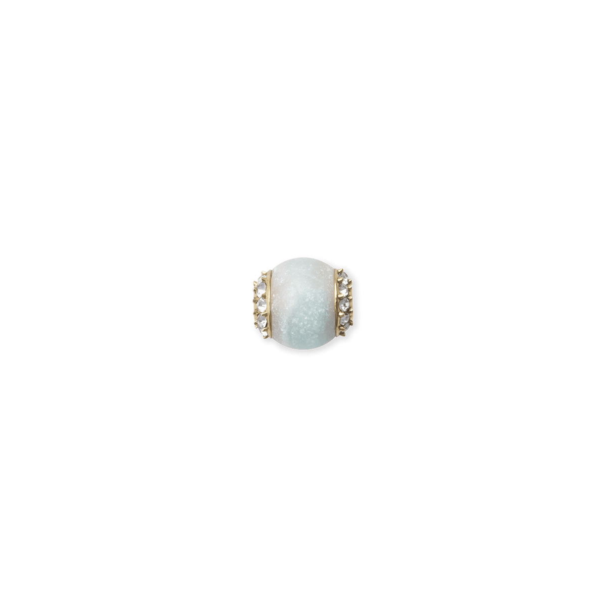 Amazonite Crystal Orb Gold Charm featuring a smooth blue-green amazonite stone set in polished gold-tone stainless steel, accented with sparkling white crystals on each side.