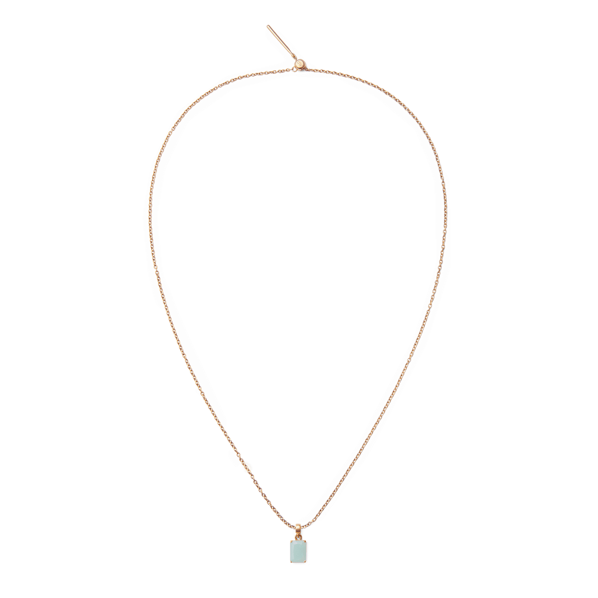 Rose gold chain necklace featuring an octagonal amazonite charm in a soft green-blue shade, designed for a refined and modern jewellery look.