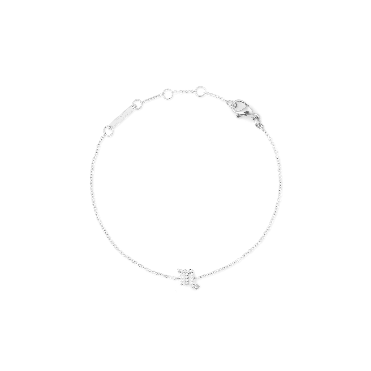 Delicate silver chain bracelet featuring an adjustable fit and a sparkling cubic zirconia Scorpio zodiac charm.