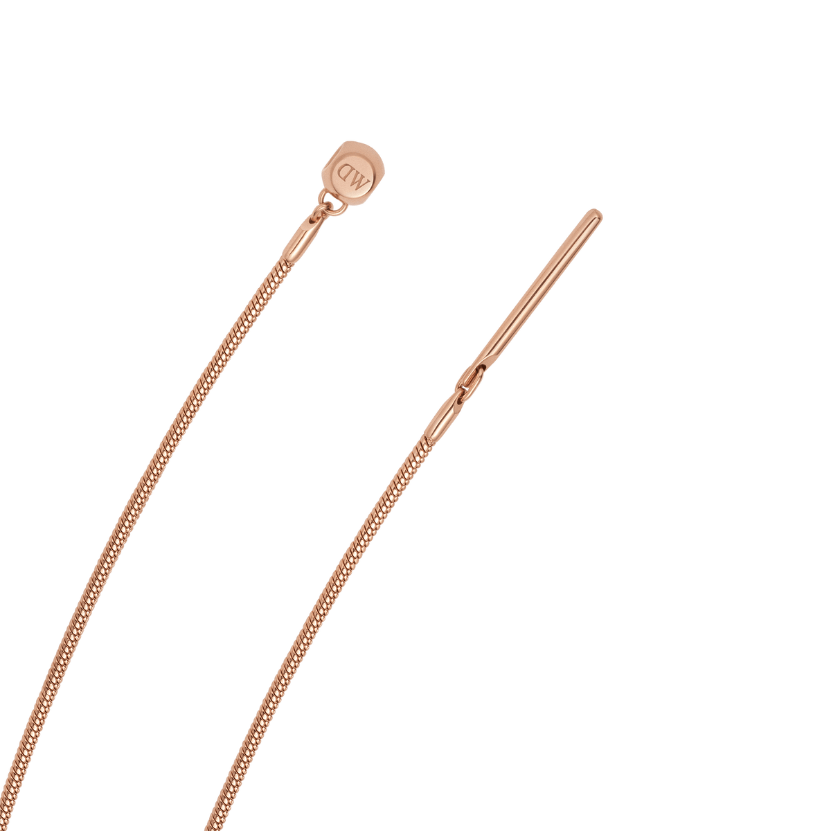 Close-up of the Charms Snake Bracelet RG showing the rose gold snake chain and adjustable sliding clasp, highlighting the fine detailing and minimalist design.